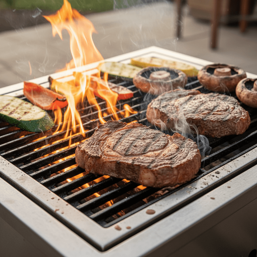 Food cooking perfectly on a clean grill with proper heat distribution